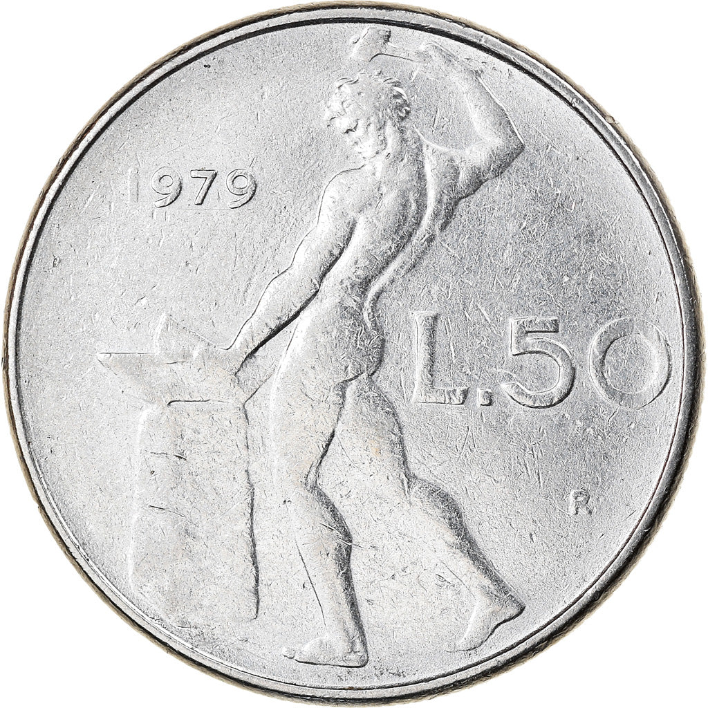 Moneta, Italia, 50 Lire, 1979, Rome, MB, Acciaio inossidabile, KM:95.1