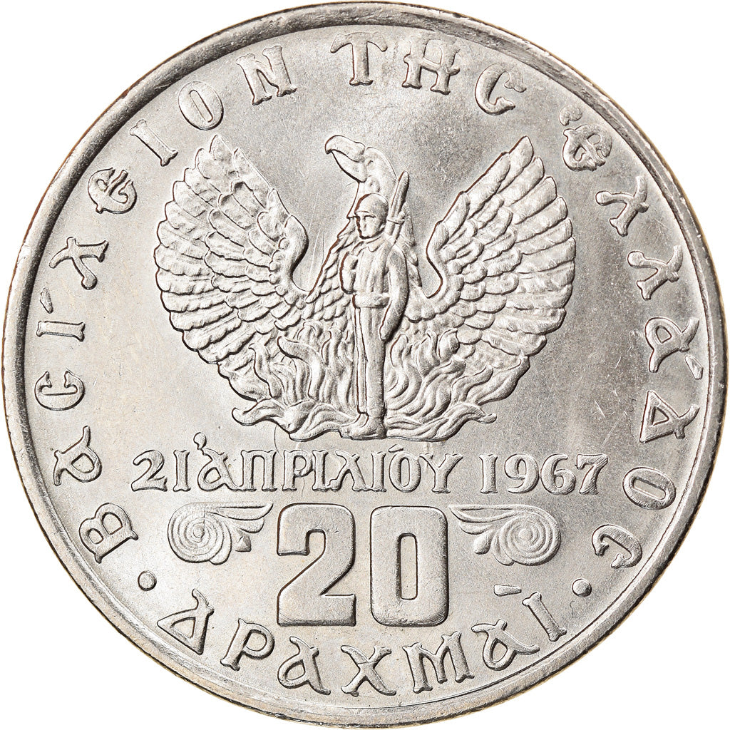 Coin, Greece, Constantine II, 20 Drachmai, 1973, AU(50-53), Copper-nickel