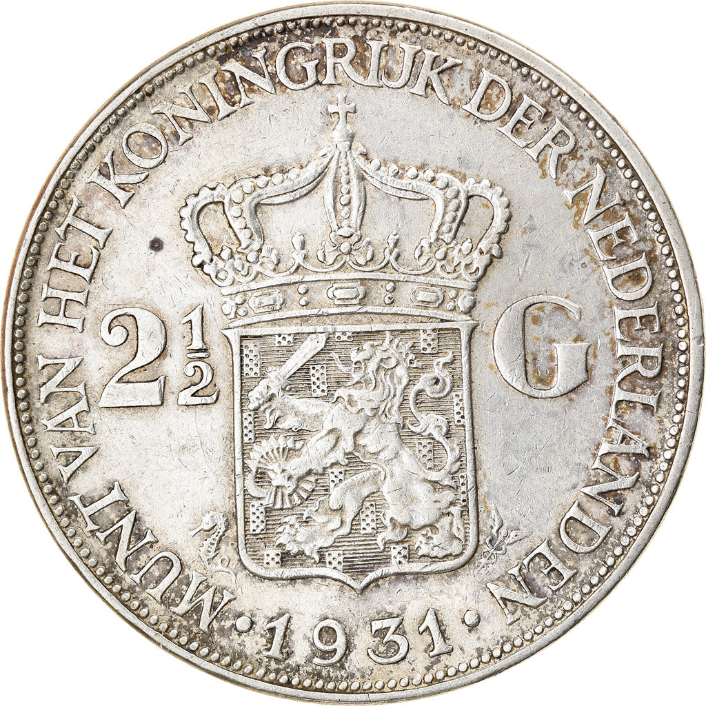 Coin, Netherlands, Wilhelmina I, 2-1/2 Gulden, 1931, EF(40-45), Silver, KM:165