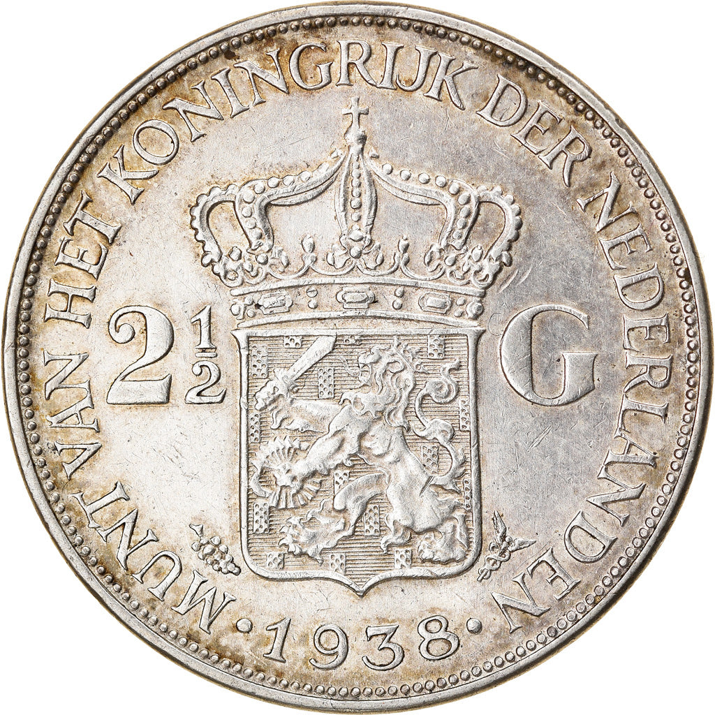 Coin, Netherlands, Wilhelmina I, 2-1/2 Gulden, 1938, EF(40-45), Silver, KM:165