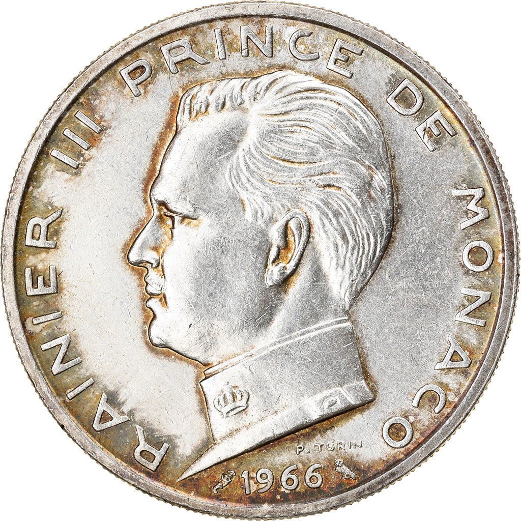 Coin, Monaco, Rainier III, 5 Francs, 1966, AU(50-53), Silver, KM:141