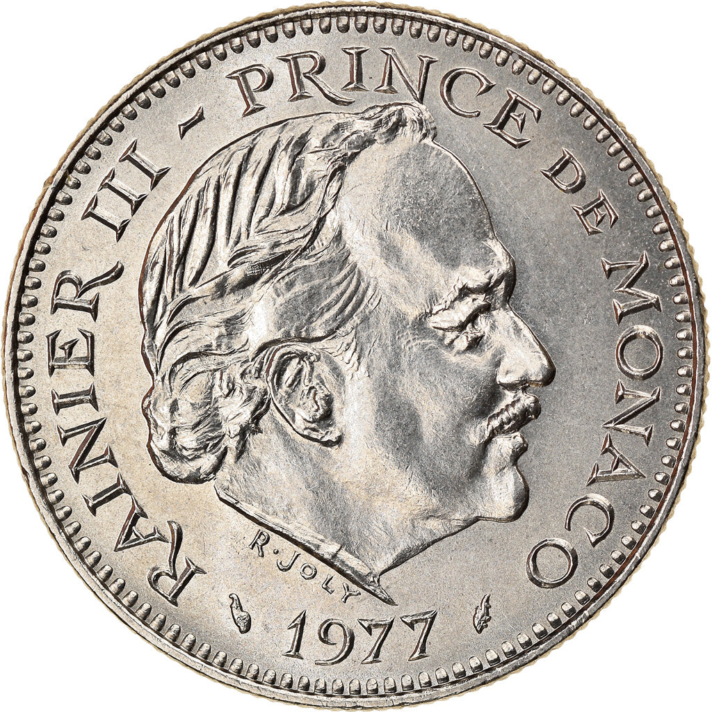 Coin, Monaco, Rainier III, 5 Francs, 1977, MS(63), Copper-nickel, KM:150