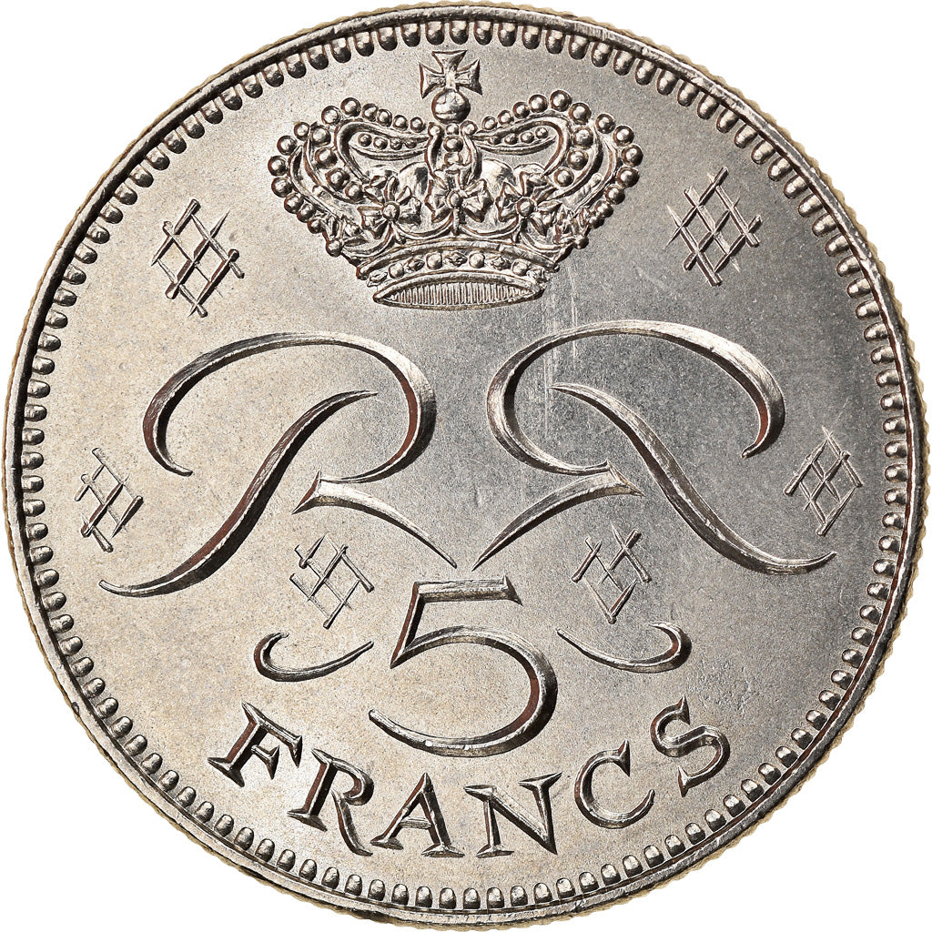 Coin, Monaco, Rainier III, 5 Francs, 1977, MS(63), Copper-nickel, KM:150