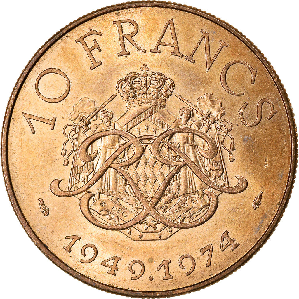 Coin, Monaco, Rainier III, 10 Francs, 1974, EF(40-45), Copper-Nickel-Aluminum