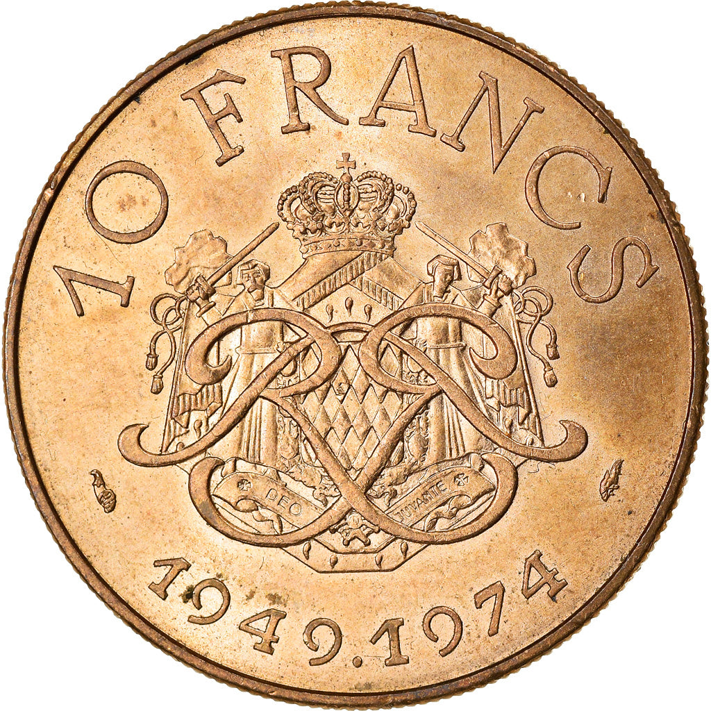 Coin, Monaco, Rainier III, 10 Francs, 1974, EF(40-45), Copper-Nickel-Aluminum
