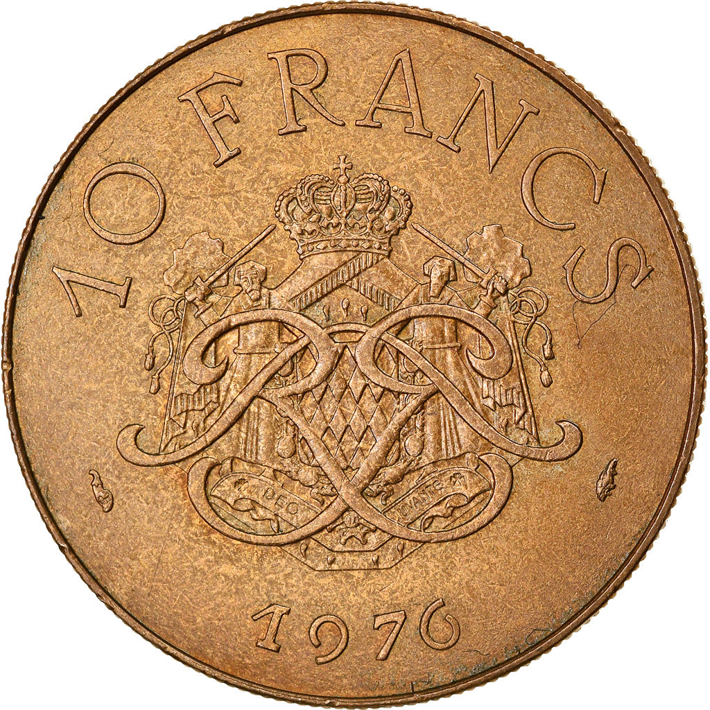 Münze, Monaco, Rainier III, 10 Francs, 1976, S+, Copper-Nickel-Aluminum