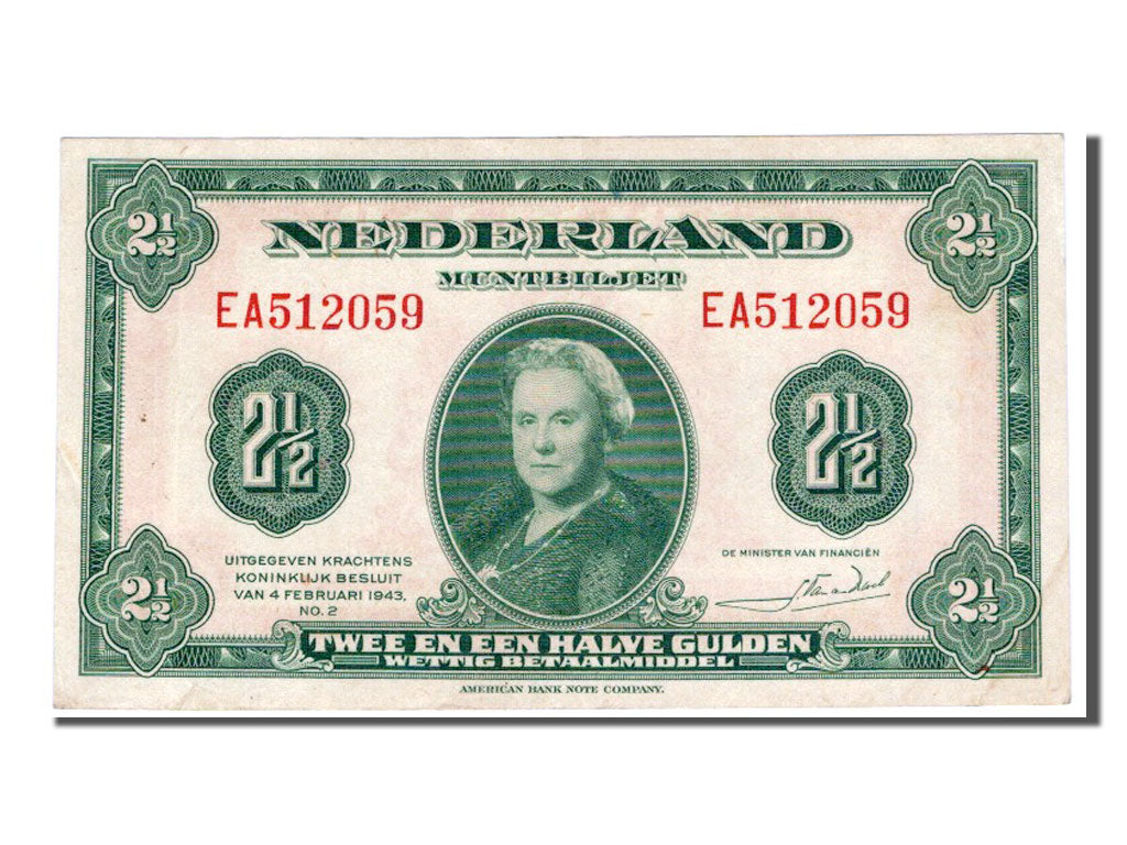 Netherlands, 2 1/2 Gulden, 1943, KM #65a, UNC(63), EA