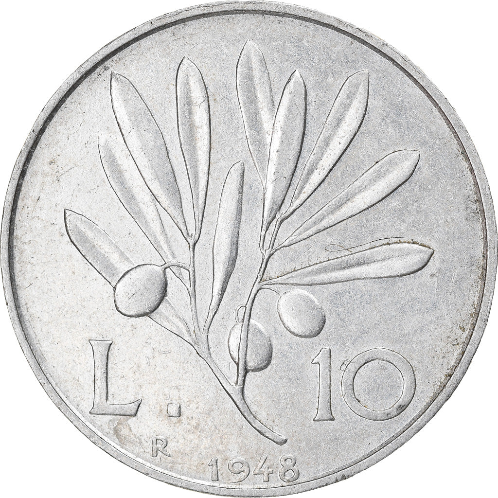 Coin, Italy, 10 Lire, 1948, Rome, VF(30-35), Aluminum, KM:90