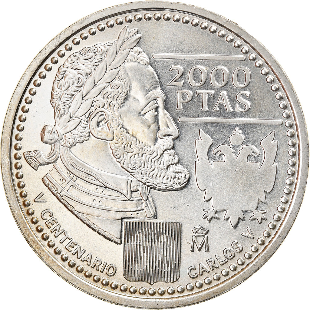 Coin, Spain, 2000 Pesetas, 2000, Juan Carlos I Charles V, MS(63), Silver