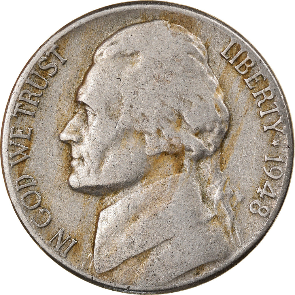 Monnaie, États-Unis, Jefferson Nickel, 5 Cents, 1948, U.S. Mint, Denver, TB