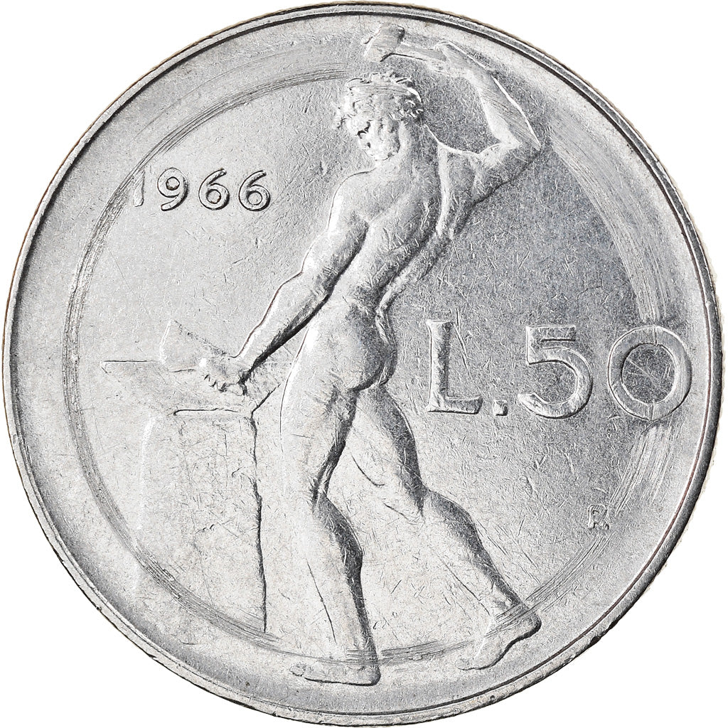 Coin, Italy, 50 Lire, 1966, Rome, VF(30-35), Stainless Steel, KM:95.1