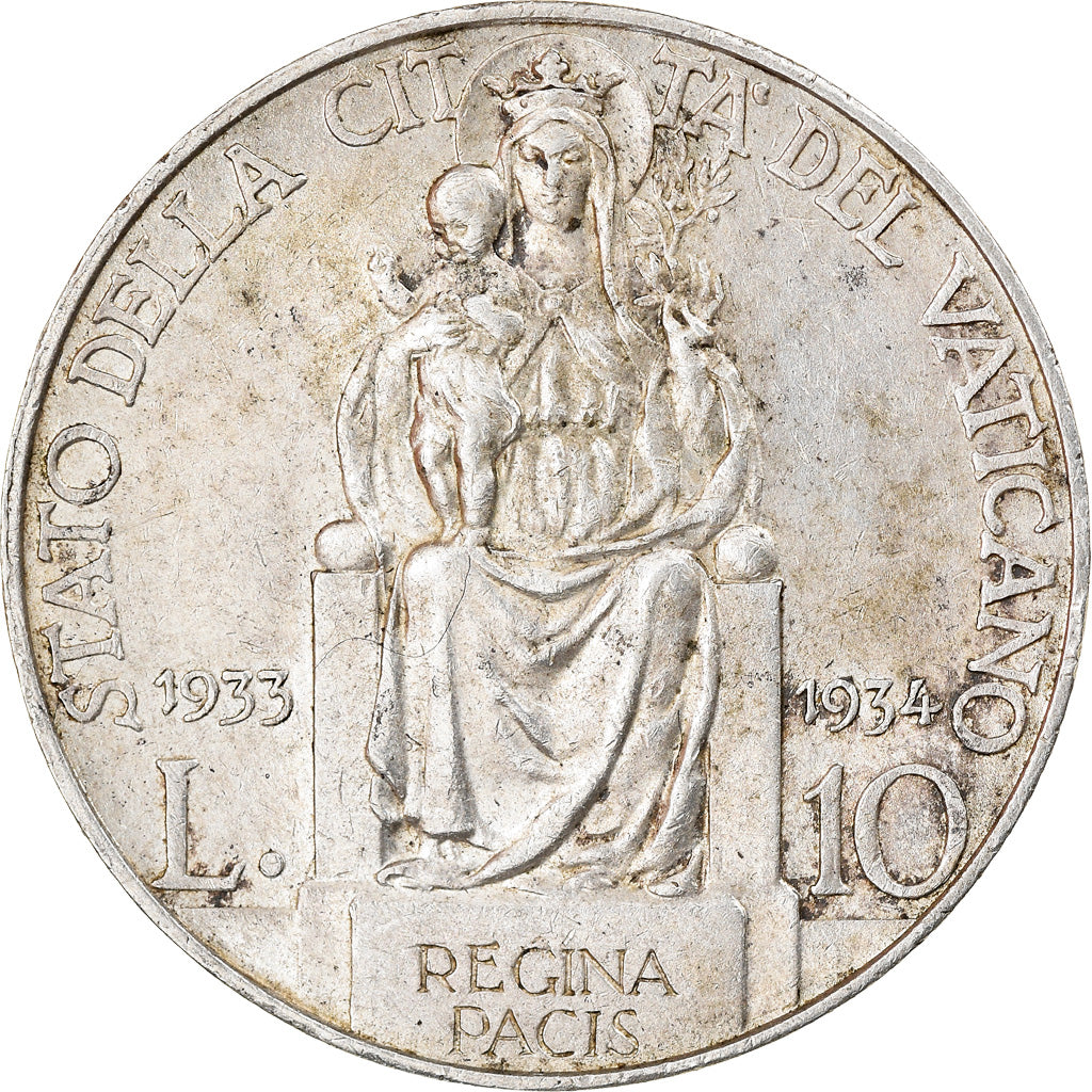Coin, VATICAN CITY, Pius XI, 10 Lire, 1934, Rome, AU(50-53), Silver, KM:8