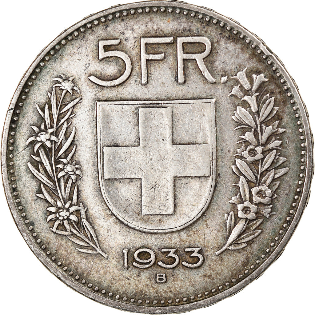 Coin, Switzerland, 5 Francs, 1933, Bern, EF(40-45), Silver, KM:40