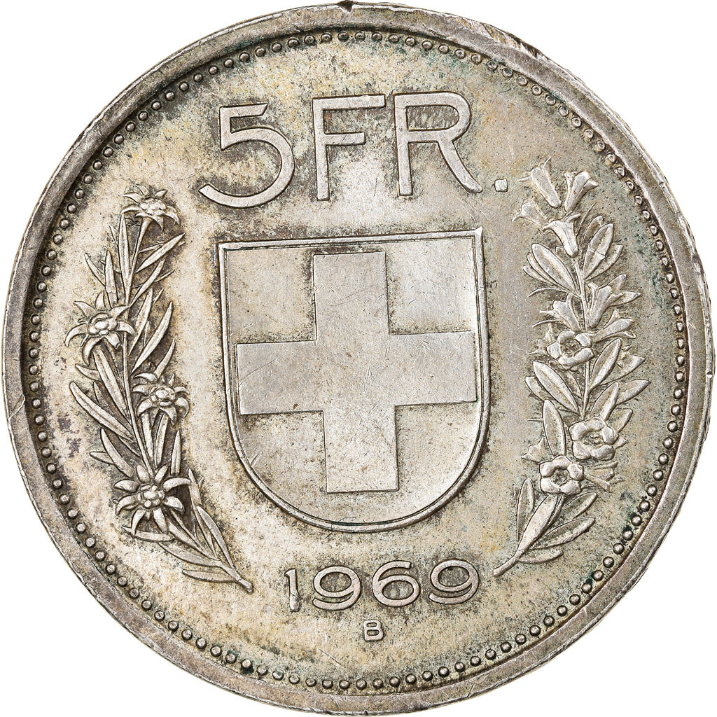 Coin, Switzerland, 5 Francs, 1969, Bern, EF(40-45), Silver, KM:40
