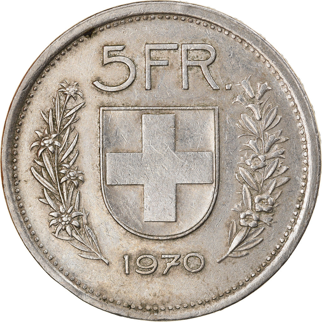 Coin, Switzerland, 5 Francs, 1970, Bern, EF(40-45), Copper-nickel, KM:40a.1