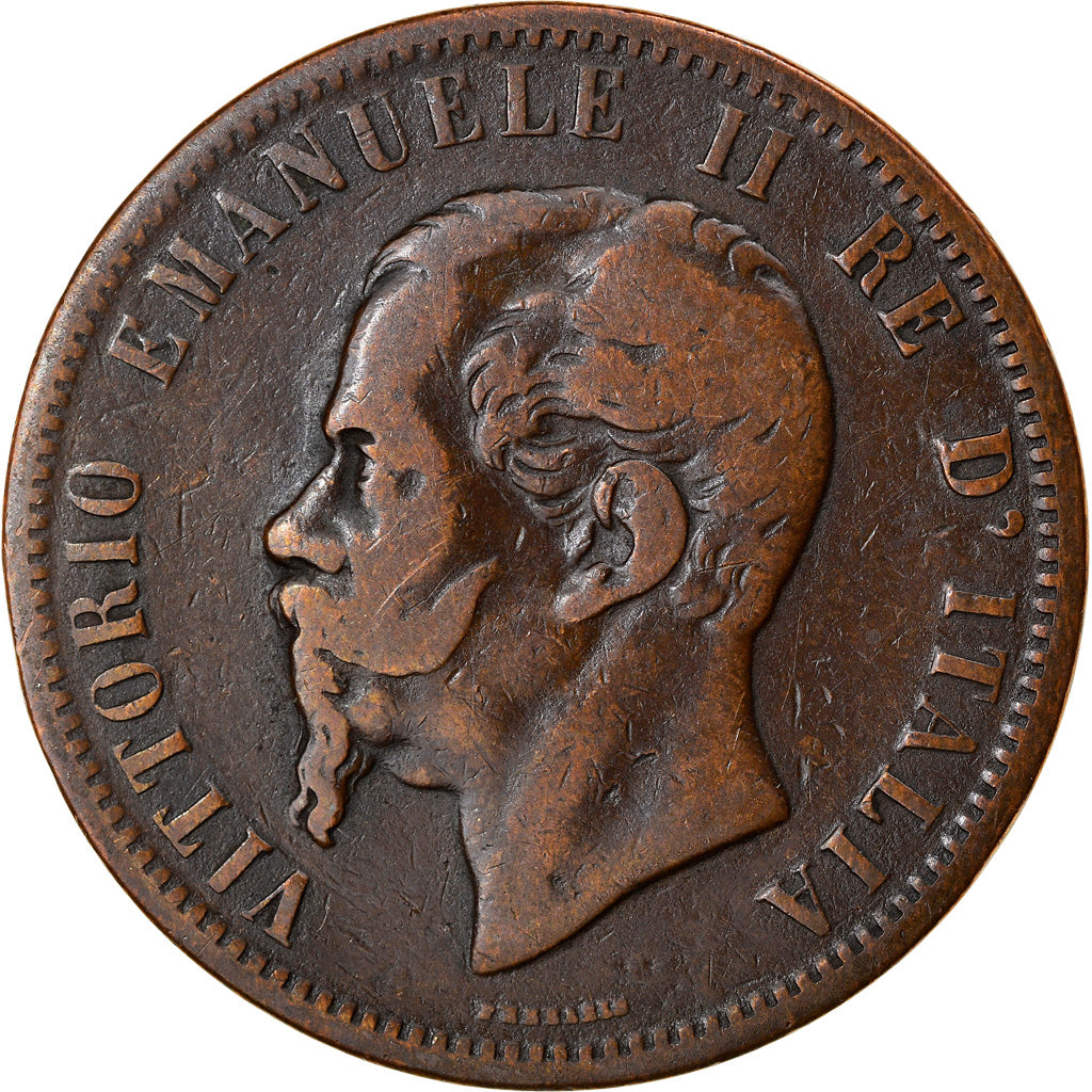 Moneta, Italia, Vittorio Emanuele II, 10 Centesimi, 1862, Milan, MB+, Rame
