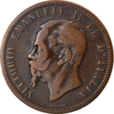 Moneda, Italia, Vittorio Emanuele II, 10 Centesimi, 1862, Milan, BC+, Cobre