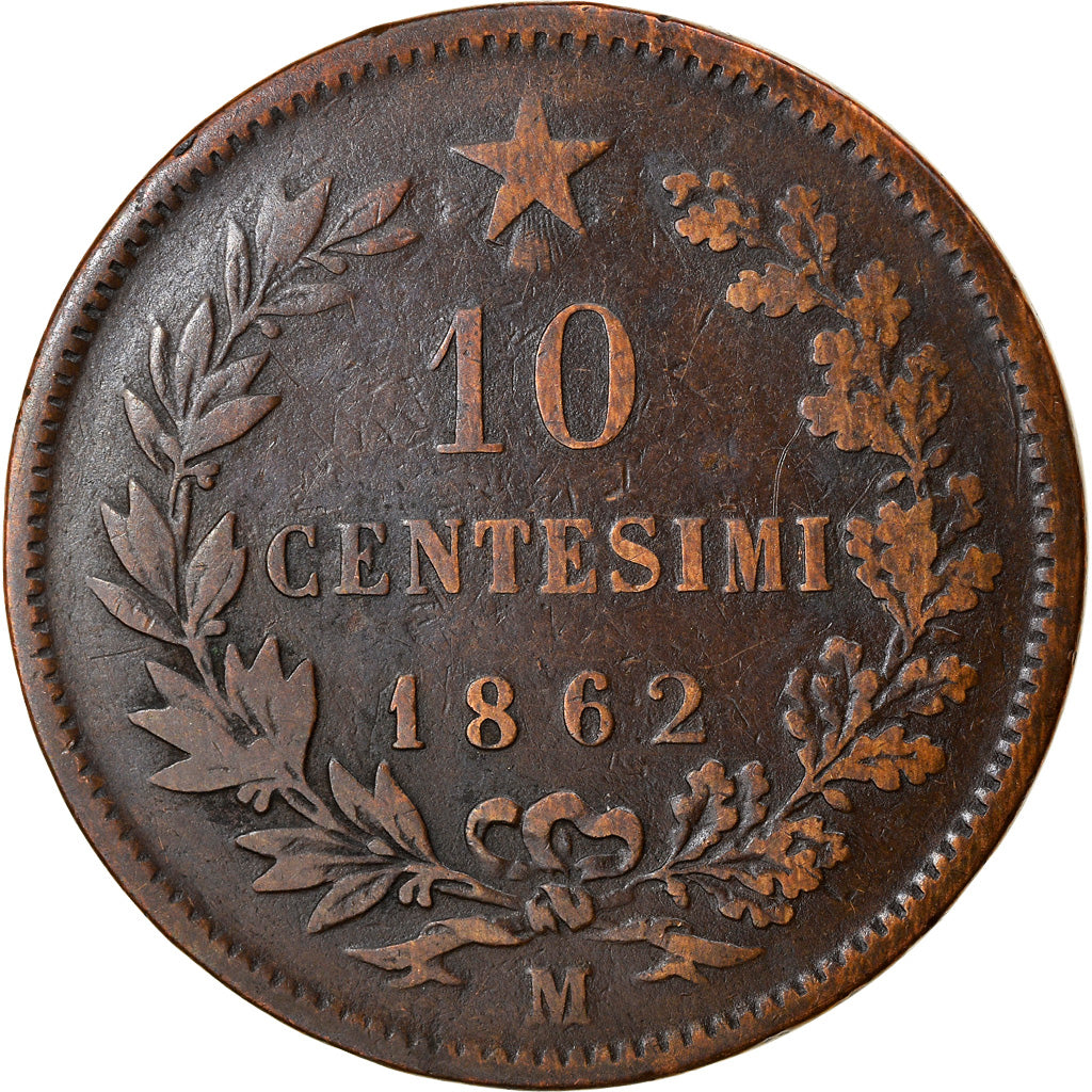Moneta, Italia, Vittorio Emanuele II, 10 Centesimi, 1862, Milan, MB+, Rame