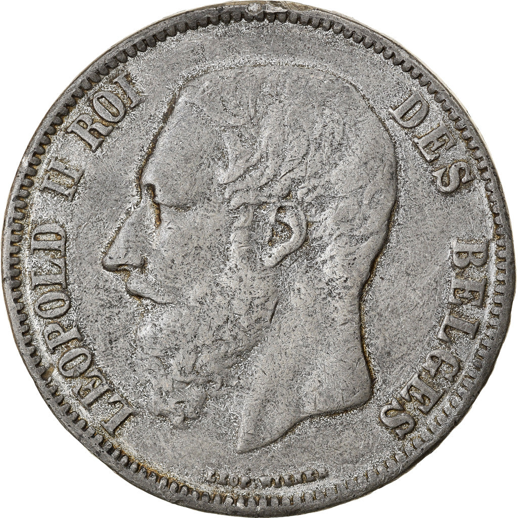 Moneta, Belgio, Leopold II, 5 Francs, 5 Frank, 1869, MB, Argento, KM:24