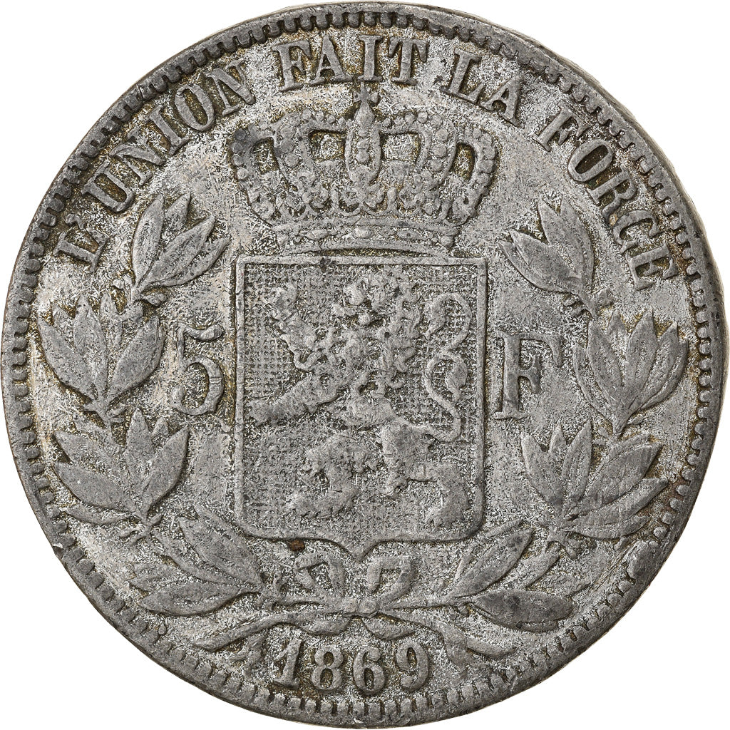 Moneta, Belgio, Leopold II, 5 Francs, 5 Frank, 1869, MB, Argento, KM:24