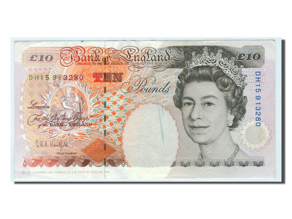 Great Britain, 10 Pounds, 1993, KM #386a, AU(55-58), DH15