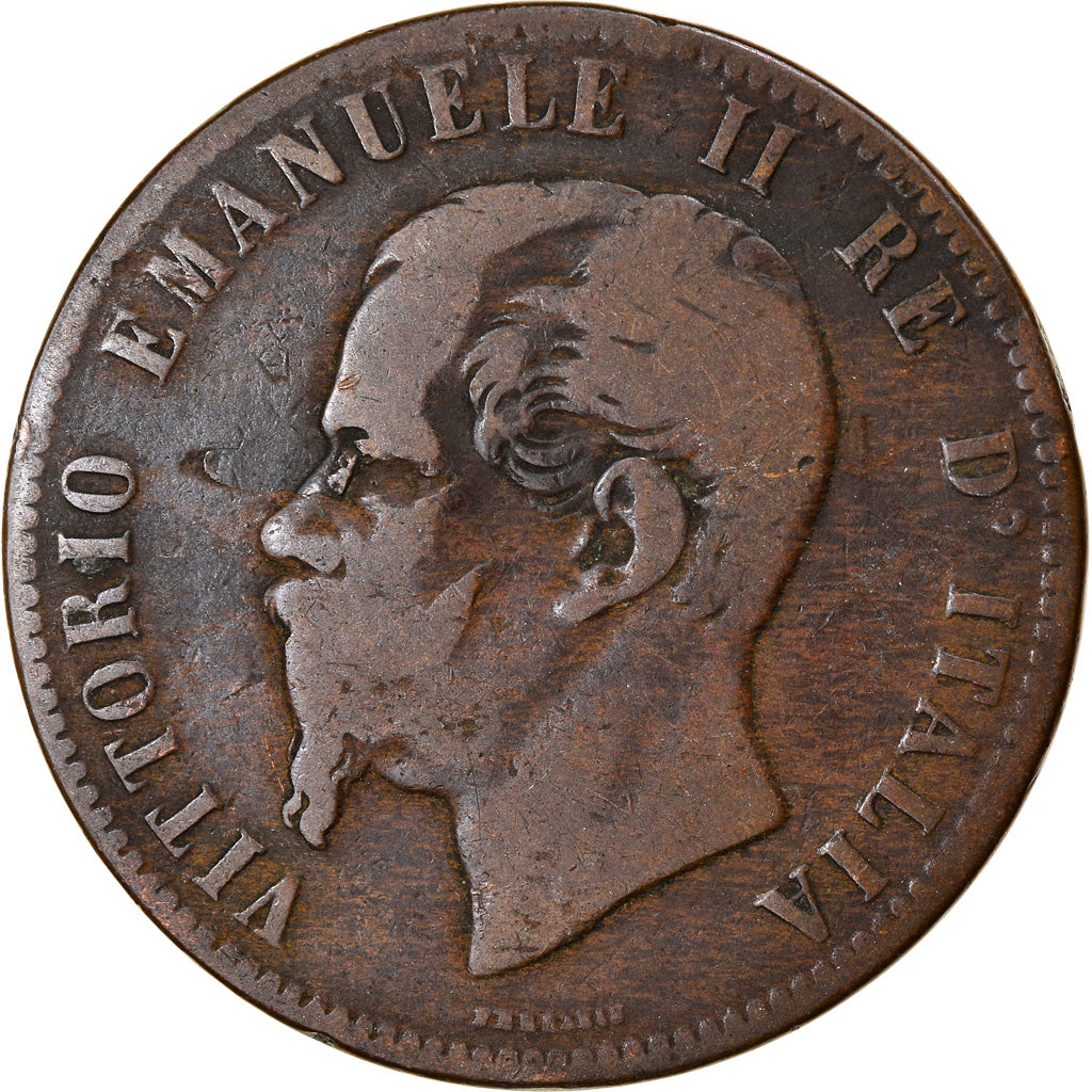 Coin, Italy, Vittorio Emanuele II, 10 Centesimi, 1863, Milan, VF(20-25), Copper