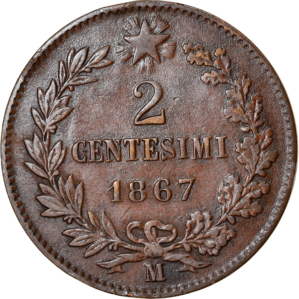 Monnaie, Italie, Vittorio Emanuele II, 2 Centesimi, 1867, Milan, TB+, Cuivre