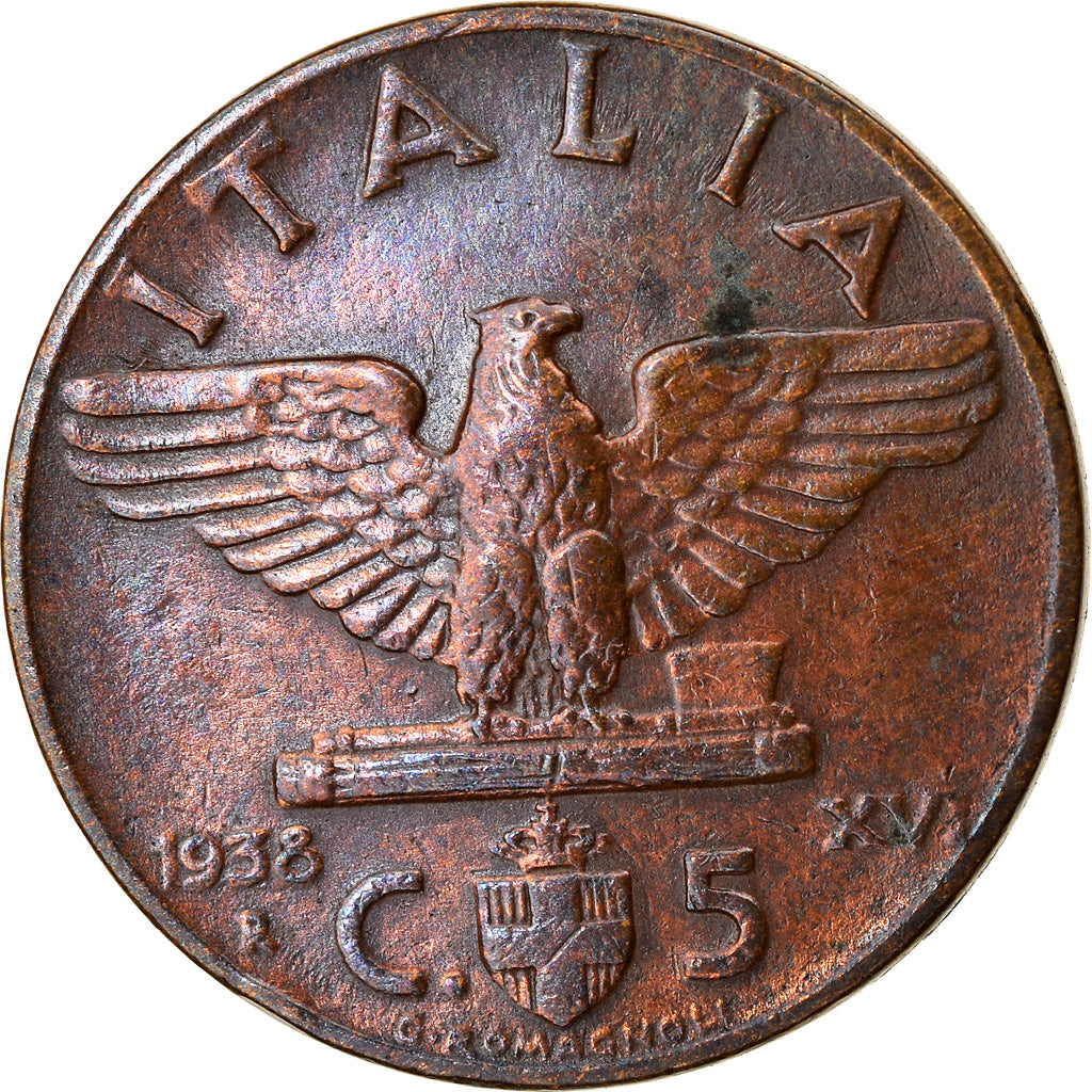 Moneta, Italia, Vittorio Emanuele III, 5 Centesimi, 1938, Rome, BB+, Bronzo
