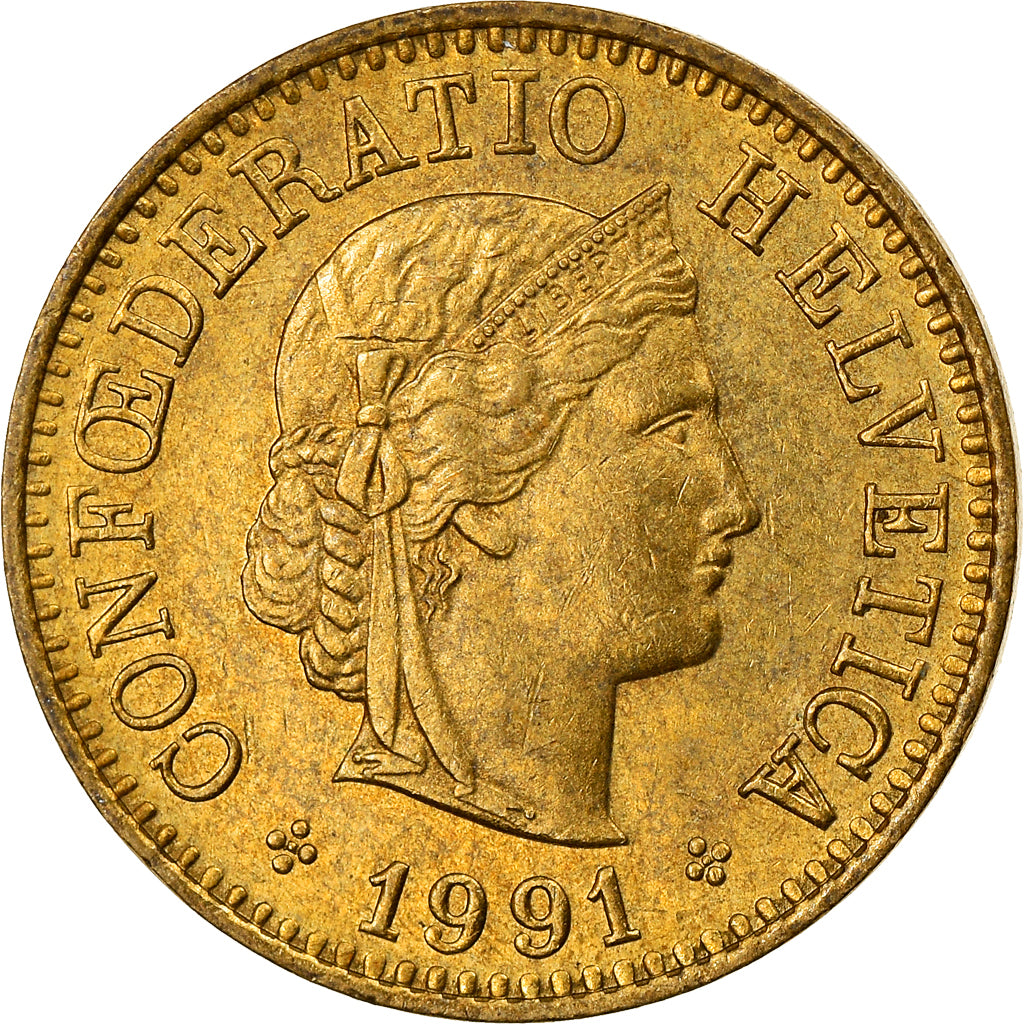 Münze, Schweiz, 5 Rappen, 1991, Bern, SS, Aluminum-Bronze, KM:26c