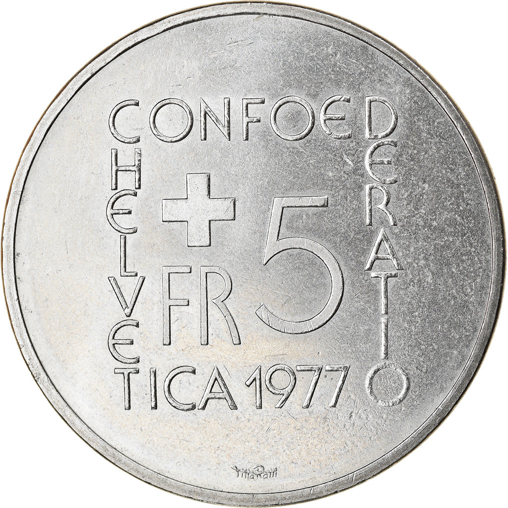 Coin, Switzerland, 5 Francs, 1977, AU(55-58), Copper-nickel, KM:55