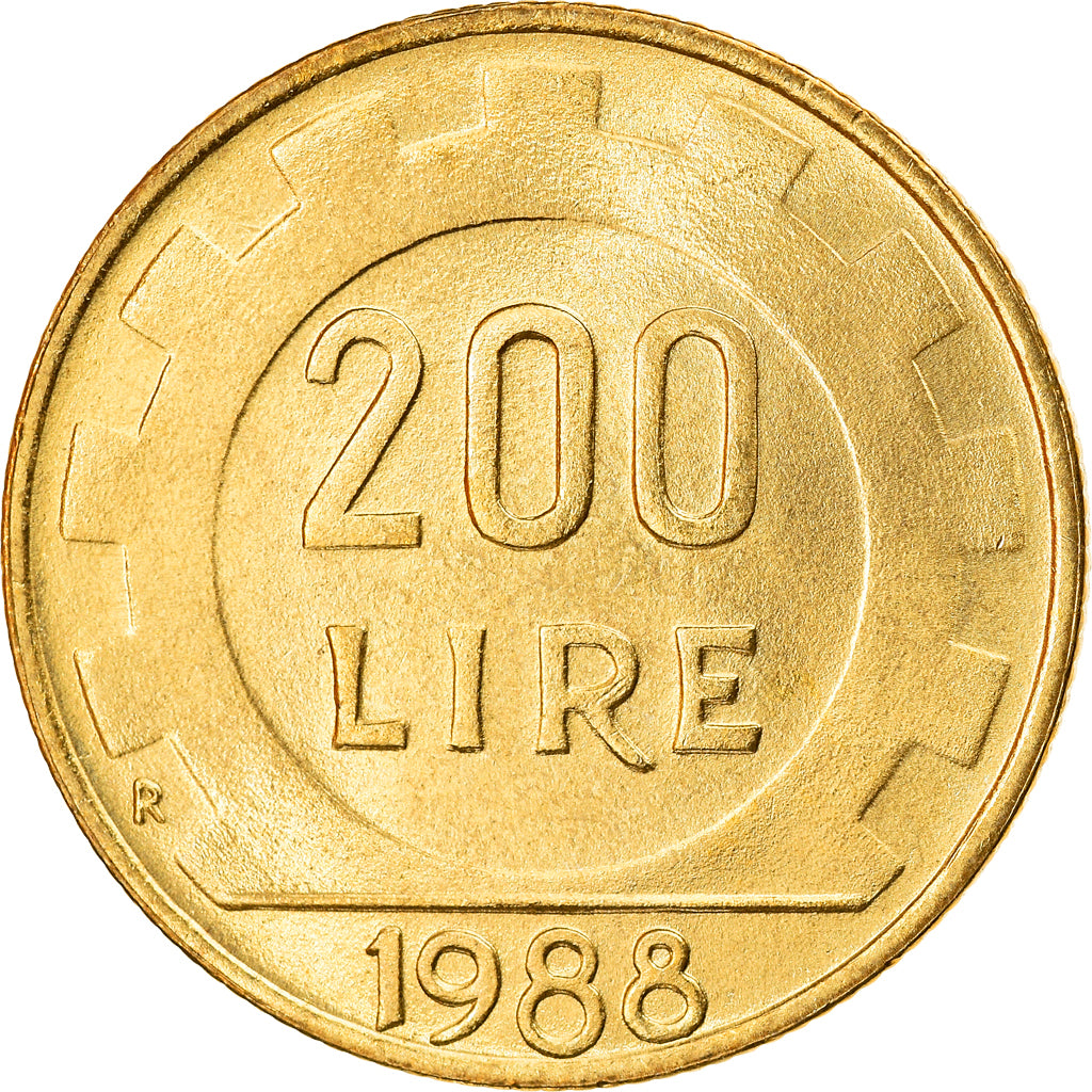 Coin, Italy, 200 Lire, 1988, Rome, MS(63), Aluminum-Bronze, KM:105