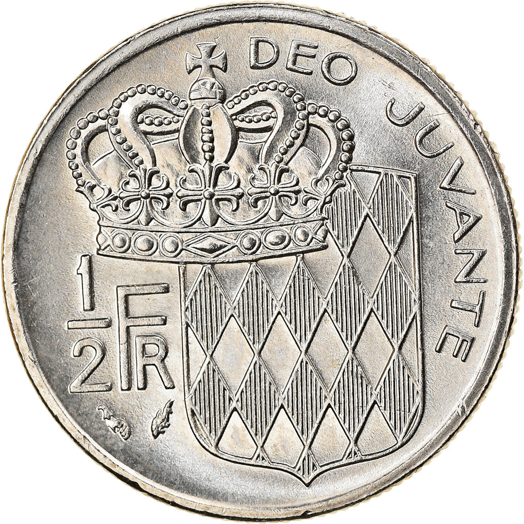 Coin, Monaco, Rainier III, 1/2 Franc, 1976, AU(50-53), Nickel, KM:145