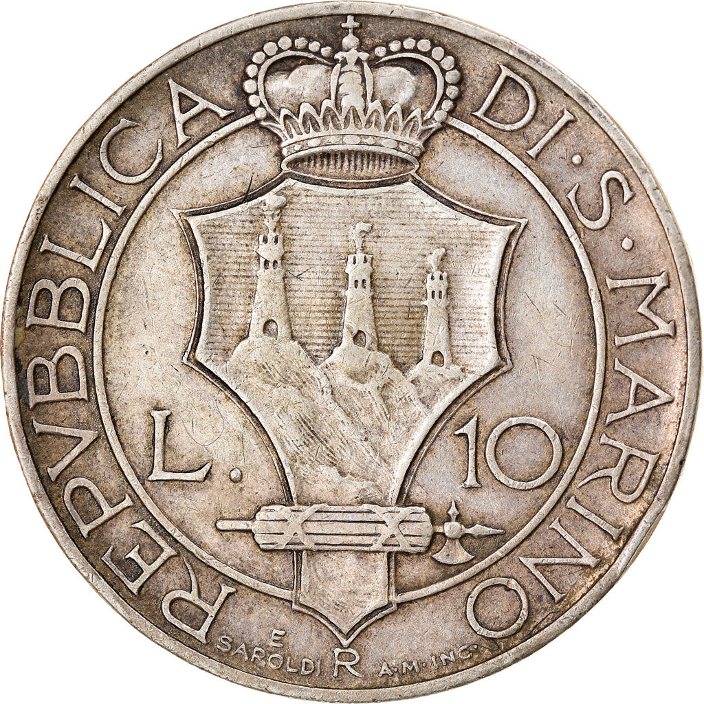 Coin, San Marino, 10 Lire, 1931, Rome, EF(40-45), Silver, KM:10