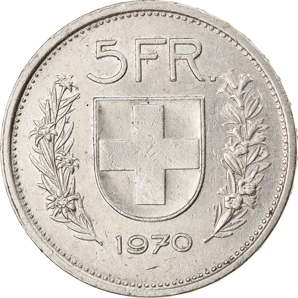 Coin, Switzerland, 5 Francs, 1970, Bern, EF(40-45), Copper-nickel, KM:40a.1