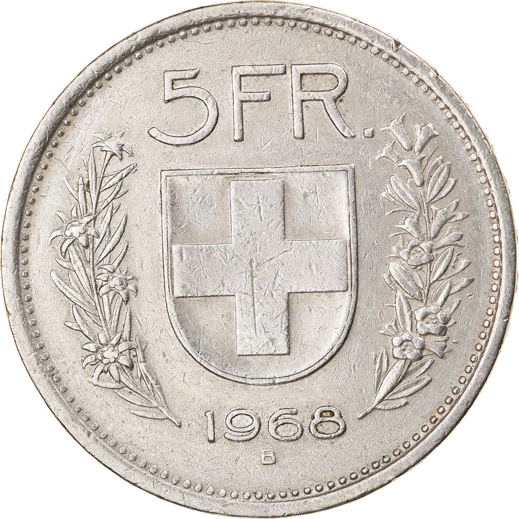 Coin, Switzerland, 5 Francs, 1968, Bern, EF(40-45), Copper-nickel, KM:40a.1