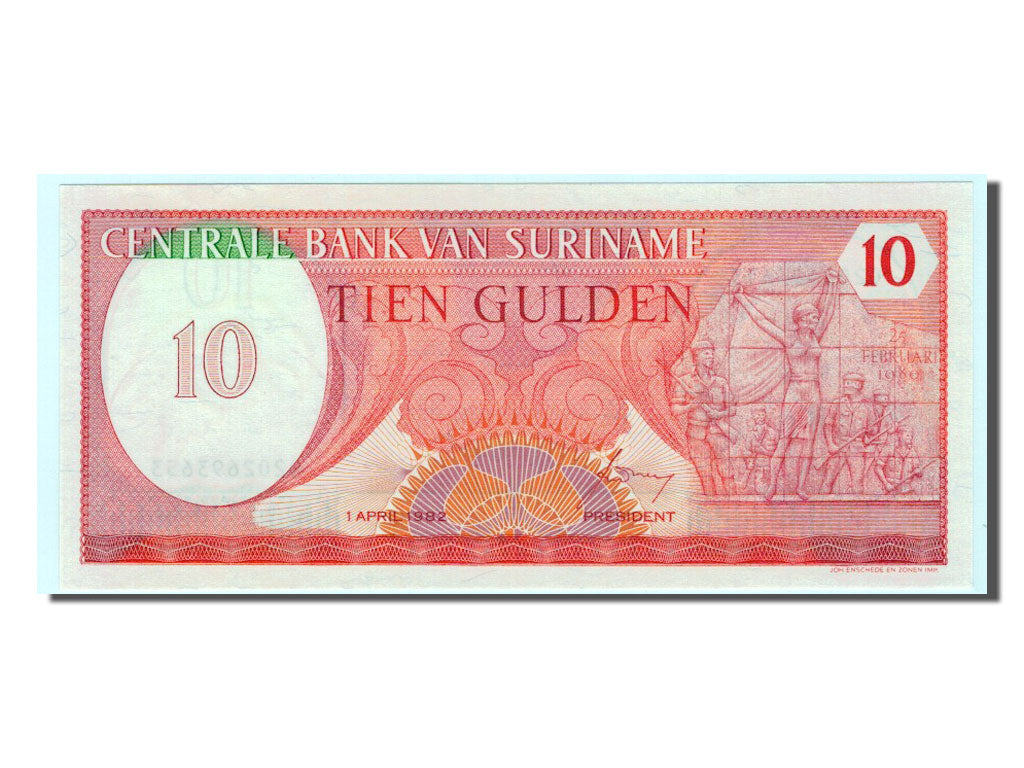 Suriname, 10 Gulden, 1982, KM #126, UNC(65-70), 0202693653