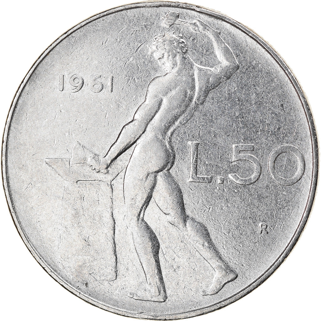 Coin, Italy, 50 Lire, 1961, Rome, VF(30-35), Stainless Steel, KM:95.1