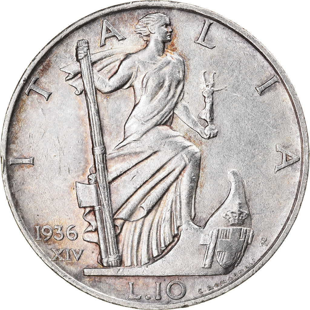 Coin, Italy, Vittorio Emanuele III, 10 Lire, 1936, Rome, EF(40-45), Silver