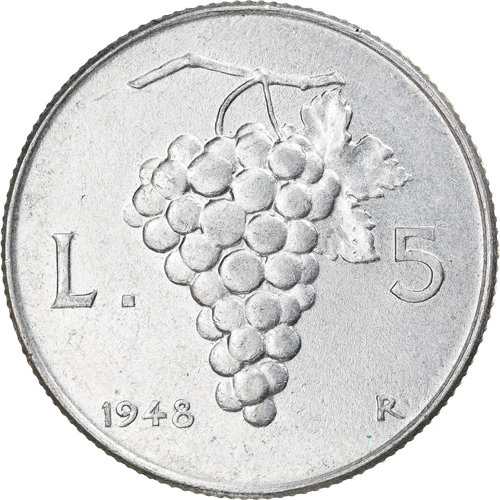 Coin, Italy, 5 Lire, 1948, Rome, AU(50-53), Aluminum, KM:89