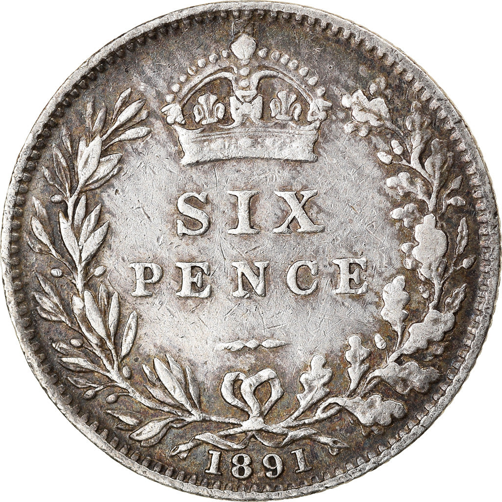 Coin, Great Britain, Victoria, 6 Pence, 1891, VF(30-35), Silver, KM:760