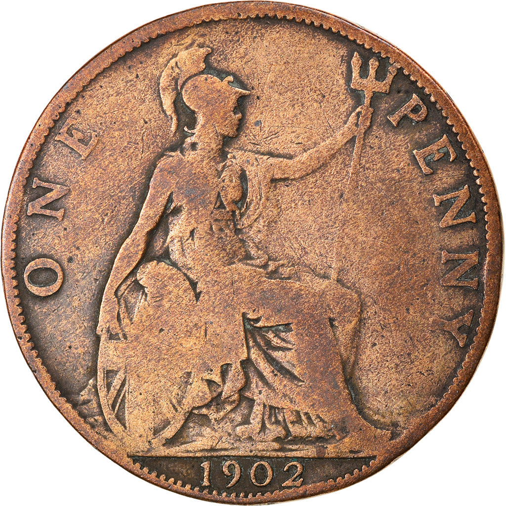 Moneda, Gran Bretaña, Edward VII, Penny, 1902, BC, Bronce, KM:794.1
