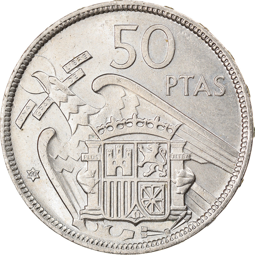 Coin, Spain, Caudillo and regent, 50 Pesetas, 1960, AU(50-53), Copper-nickel