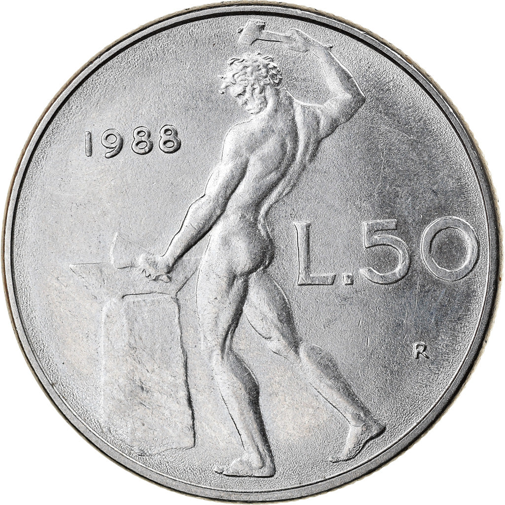 Coin, Italy, 50 Lire, 1988, Rome, EF(40-45), Stainless Steel, KM:95.1