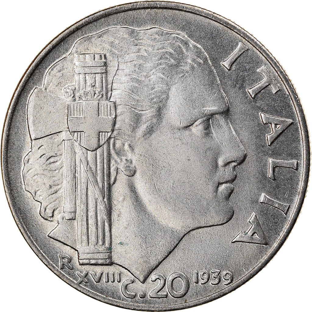 Monnaie, Italie, Vittorio Emanuele III, 20 Centesimi, 1939, Rome, SUP, Stainless