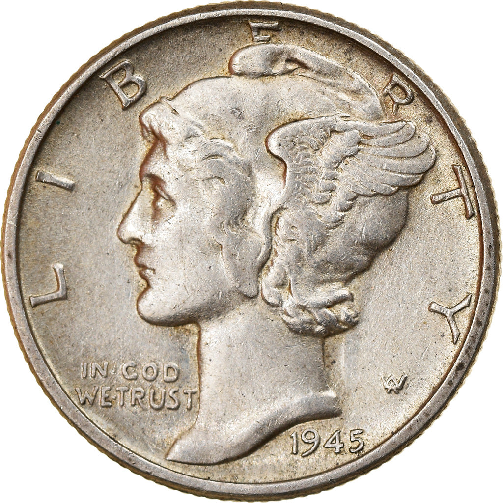 Coin, United States, Mercury Dime, Dime, 1945, U.S. Mint, Philadelphia