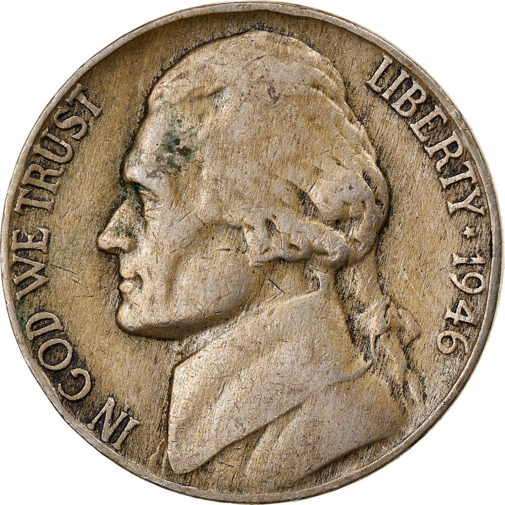 Coin, United States, Jefferson Nickel, 5 Cents, 1946, U.S. Mint, Philadelphia