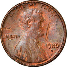 Coin, United States, Lincoln Cent, Cent, 1980, U.S. Mint, Denver, VF(30-35)