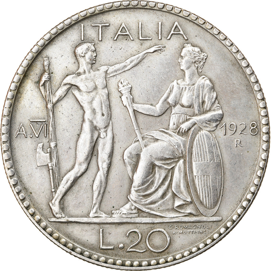 Coin, Italy, Vittorio Emanuele III, 20 Lire, 1928, Rome, AU(50-53), Silver