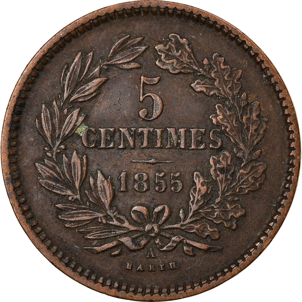 Munten, Luxemburg, William III, 5 Centimes, 1855, Paris, FR+, Bronze, KM:22.2