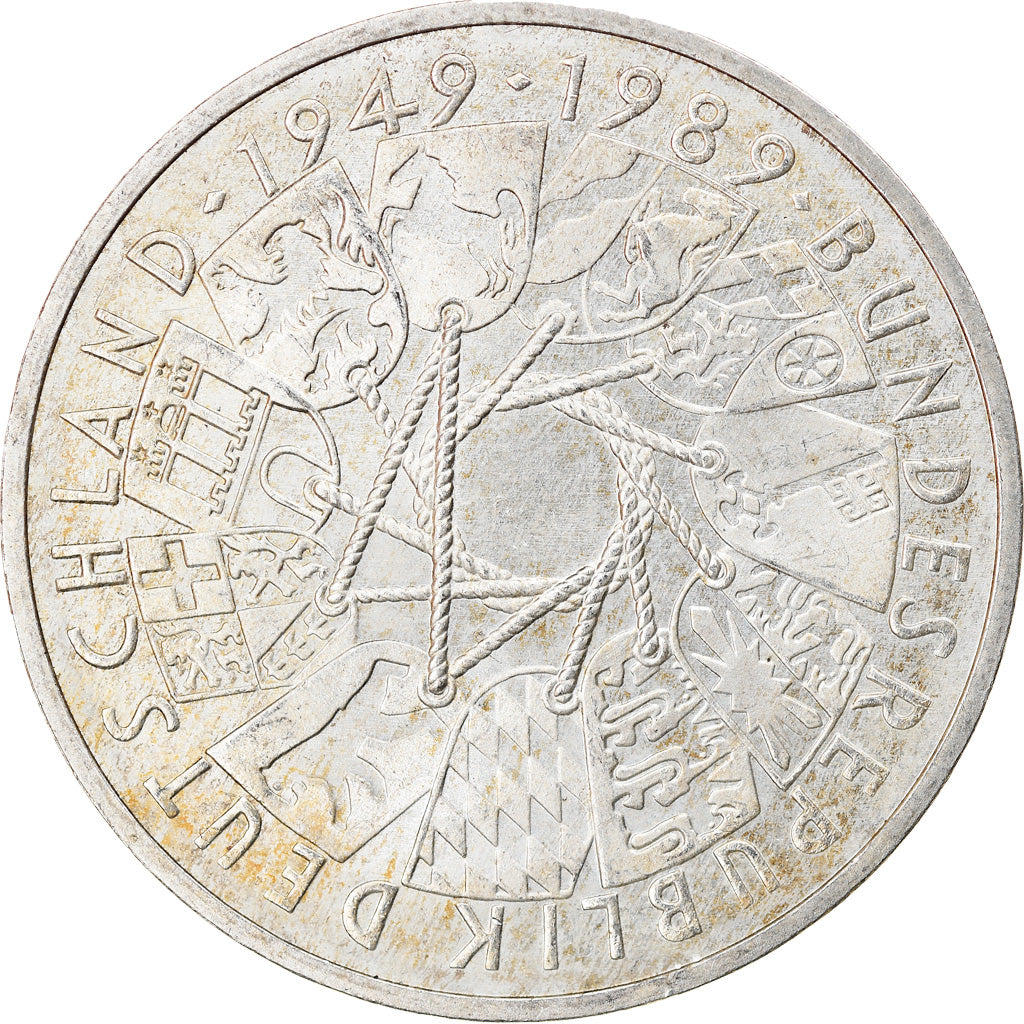 Coin, GERMANY - FEDERAL REPUBLIC, 10 Mark, 1989, Karlsruhe, Germany, AU(55-58)